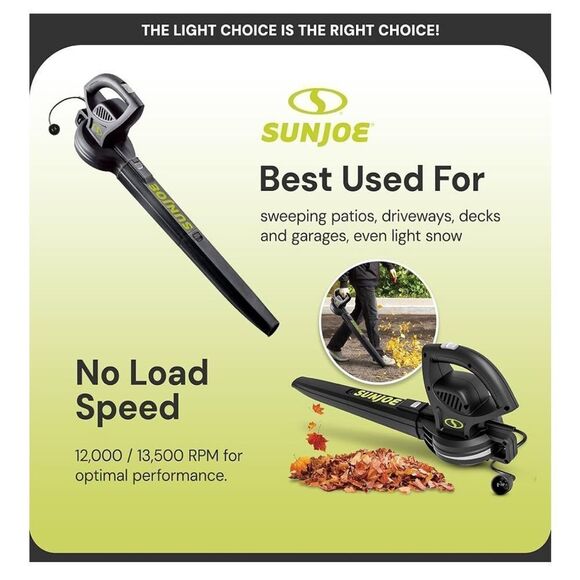 Sun Joe All-Purpose Electric Leaf Blower, 6-Amp Motor, 155 MPH, 260 CFM, Black. - Picture 5 of 15